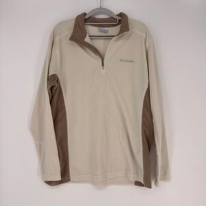 Columbia Fleece Pullover Men Medium Cream Brown 1/4 Zip Gorpcore Outdoor Granola